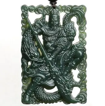

Dropshipping XinJiang HeTian Qing Jade Pendant Lucky Amulet Hollow Carved GuanYu Necklace With Chain For Men And Women Gift