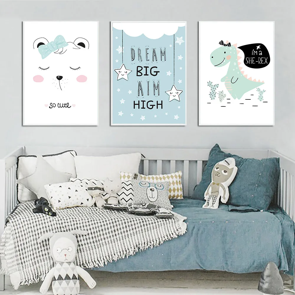 Animal Poster Dinosaur Cartoon Pictures Baby Poster Nordic Kids Room Canvas Art Print Baby Nursery Posters Watercolor Unframed