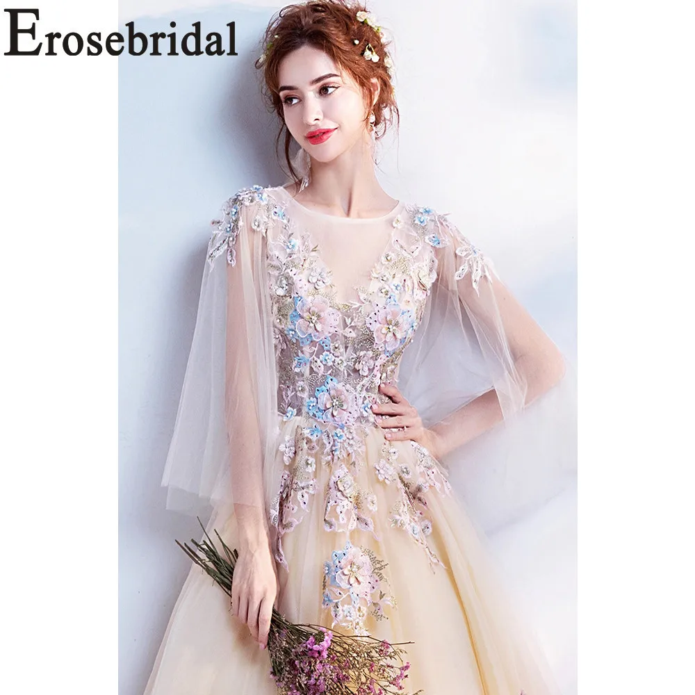 Erosebridal, элегантное вечернее платье с 3D цветком, длинное, новинка, трапециевидные вечерние платья для выпускного вечера, Тюлевая шаль со шнуровкой на спине