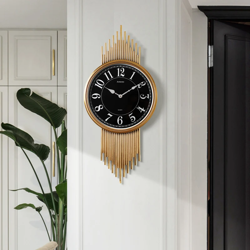 

American Luxury Gold Metal Wall Clock Ornaments Decoration Crafts Home Livingroom 3D Wall Mural Silent Wall Clock Art Timepiece