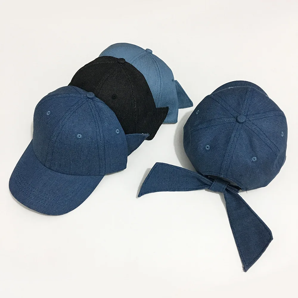 

MAXSITI U bowknot is bind baseball cap pure color washed denim leisure hat