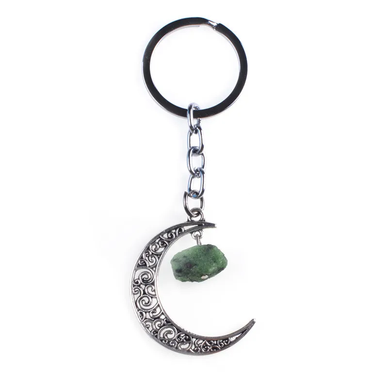 natural stone key chain moon shape Epidote strawberry quartz keychain stone keyring Game of Thrones llavero