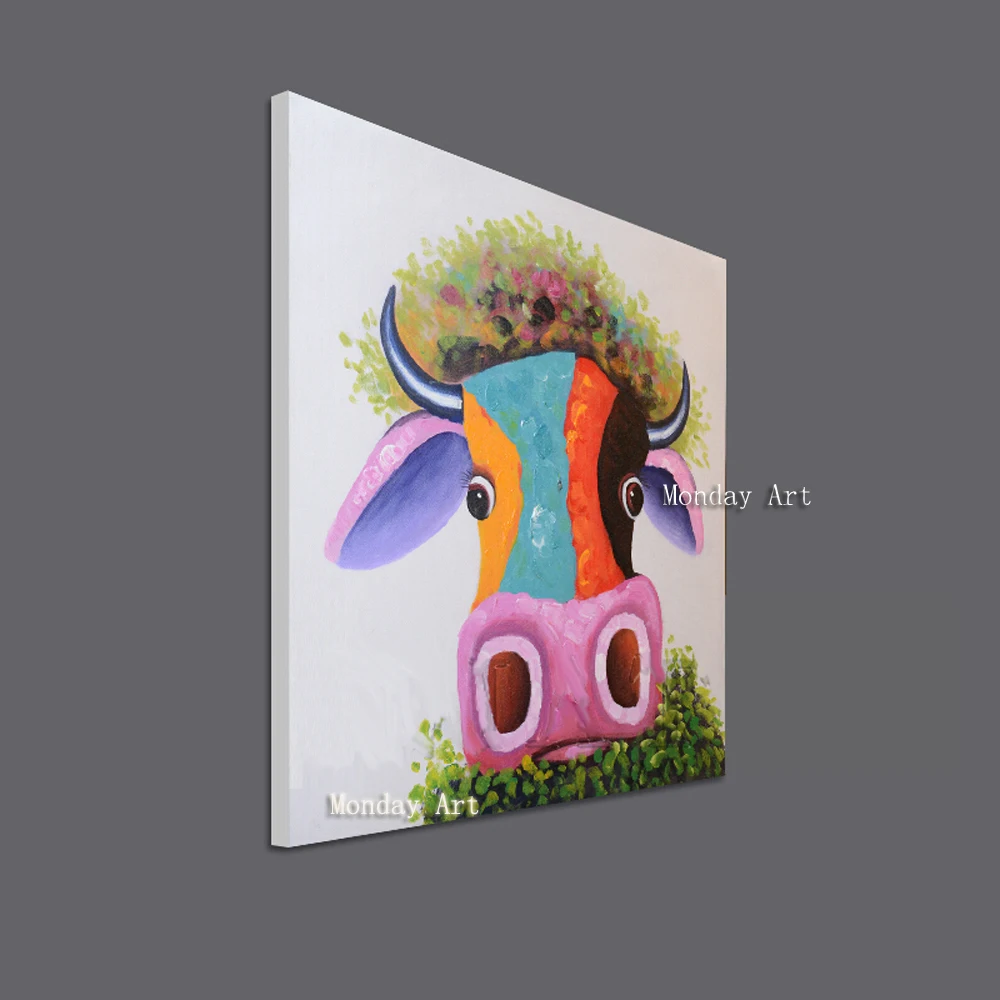 HH The-100-Hand-painted-abstract-Modern-colorful-head-of-cow-Painting-On-Canvas-Wall-Art-Wall (1)