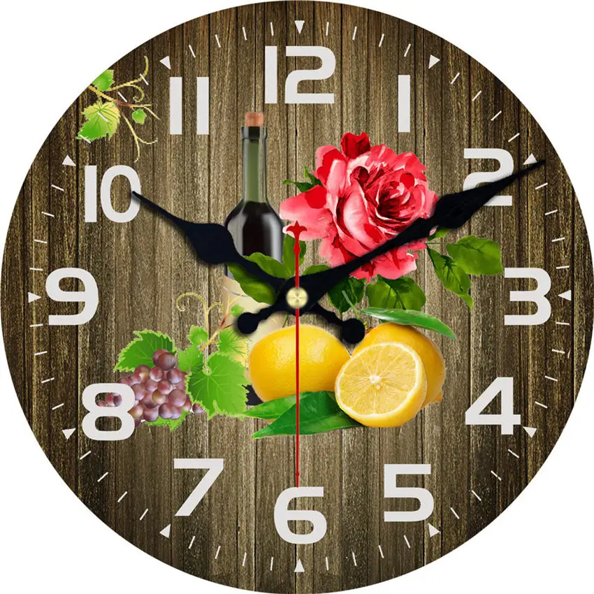 WONZOM Кухня Вино современный стиль деревянные картонные часы, цветы круглые Настенные часы для домашнего декора гостиной не тикающий звук - Цвет: Flower Wall Clock 17