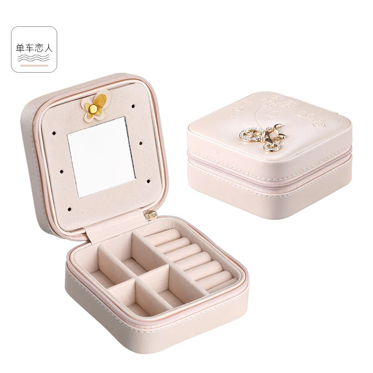 

Portable jewelry case packing PU Leather Jewelry Box Makeup organizer Cosmetic box&Mirror travel earring Ring casket