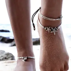 Винтаж вышитый бисером браслеты для Для женщин девочек Starfish Multi Слои ручной работы бусы нога ножной браслет пляж Йога ювелирные изделия