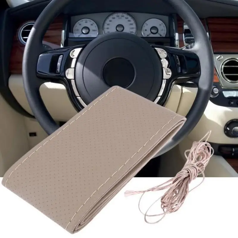 

DIY Steering Wheel Covers soft Leather braid on the steering-wheel of Car With Needle and Thread Interior accessories