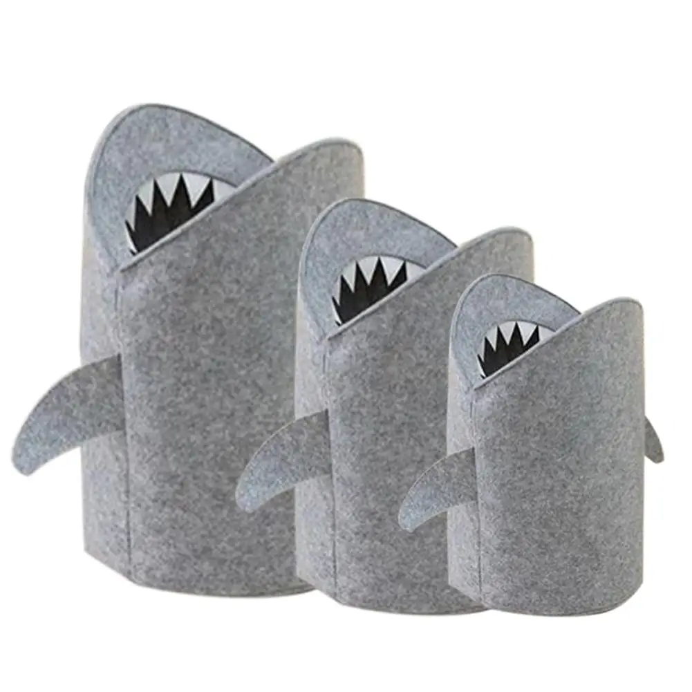 Online Nordic Stil Fühlte Tuch Klapp Wäsche Korb Shark Design Wäsche Tasche Für Spielzeug Kleidung Lagerung Taschen Hause Organizer decor