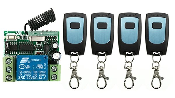 

DC12V 10A 1CH 1Channe Remote Control Light Switch Relay Output Radio Receiver Module and 4 *Waterproof Transmitter Garage Doors