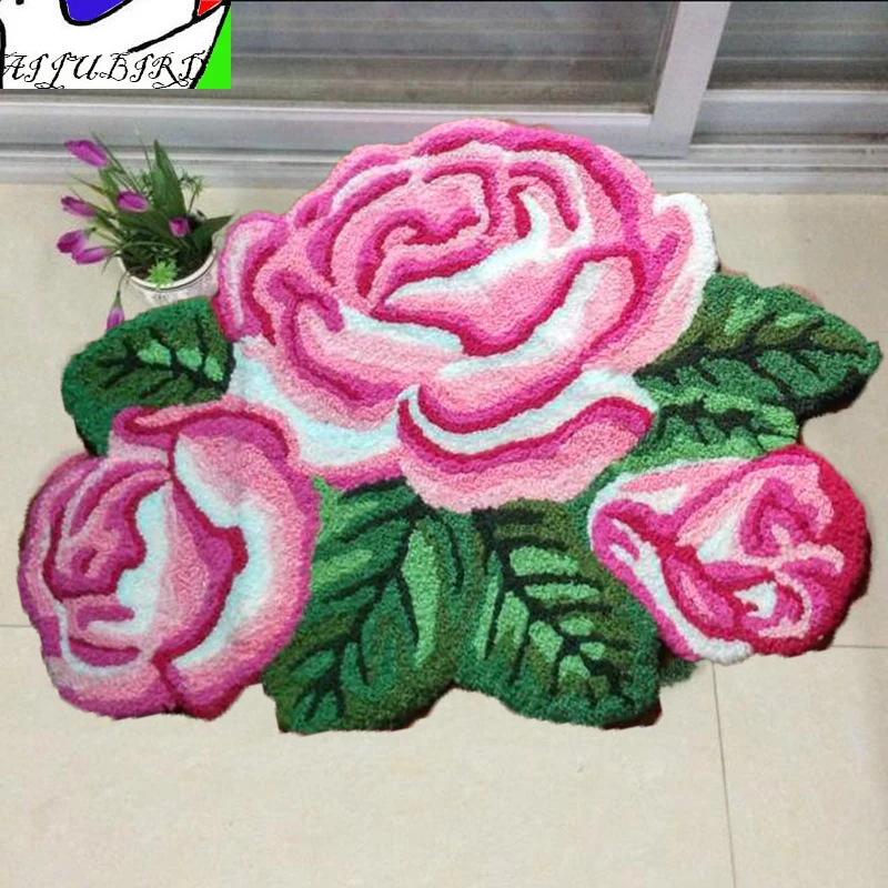 3 roses bridal room carpet rug, stair anti-slip floor mat, thick line flower small footpad, warm upholstery home mat