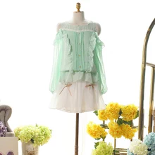 Принцесса сладкий Лолита Skir Чистый цвет жемчужный цветок кружева юбка высотой талии uf41