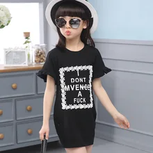 Girls T-shirt Summer New Cotton Shirt Bottoming Large Hot Children Kids Shirt Clothing White Black Letters Print