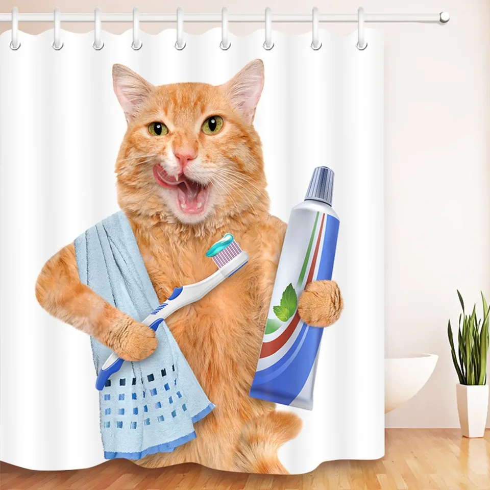 Lb Hipster Cat Bath Curtain Funny Cat With Sunblock Shower