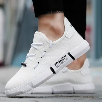 

Men Shoes White New Fashion Male Fly Weave Shoes Lace Up Students Sneakers Autumn All Match Zapatos De Hombre Size 39-44
