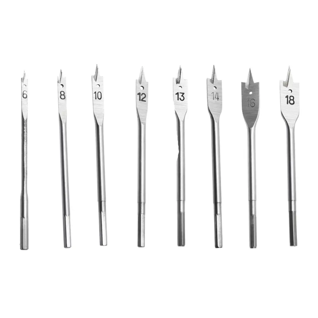 8pcs/set 6/8/10/12//13/14/16/18mm Drill Bits Wood Boring Spade Flat Head Woodworking Spade Paddle Wood Steel Drill Power Tool