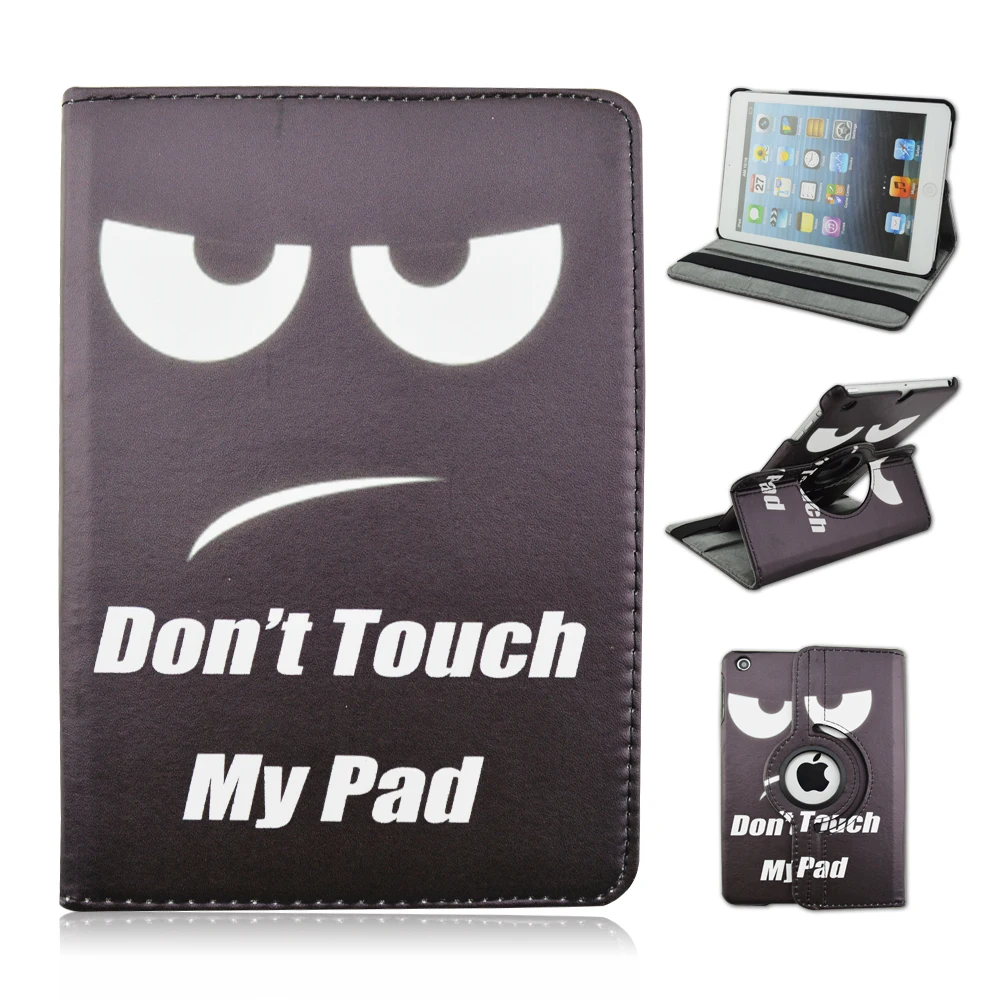 Don't Touch My Pad Pattern 360 Degree Rotating Stand Cartoon Leather