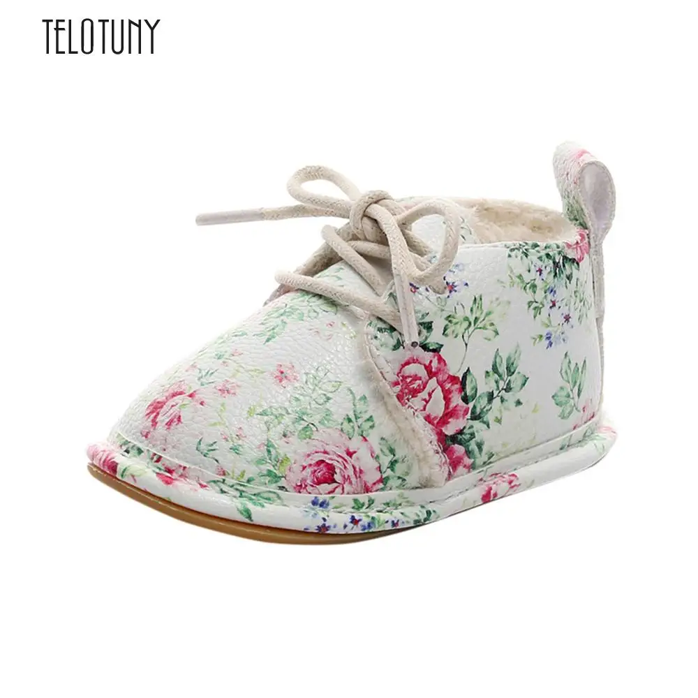 

TELOTUNY Newborn Infant Baby Girls Boys Floral Crib Shoes Soft Sole Anti-slip Sneakers PU Lace-up Fashion Anti-slip S3FEB23