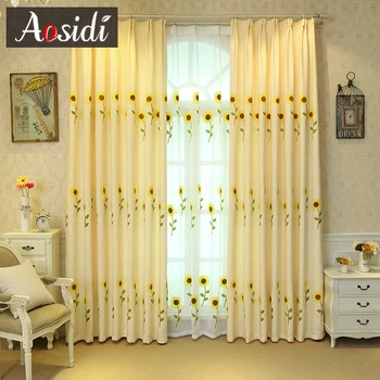 

Thick Sunflower embroidered curtain for Living Room Bedroom Home Decoration Modern Blackout Curtains Ready Tulle and curtains
