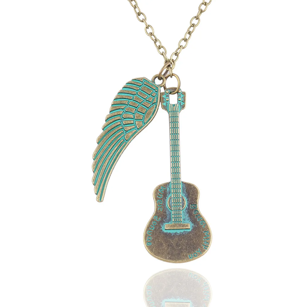 Pameng 2016 Vintage Wings Leaf Necklace Chain Music Guitar