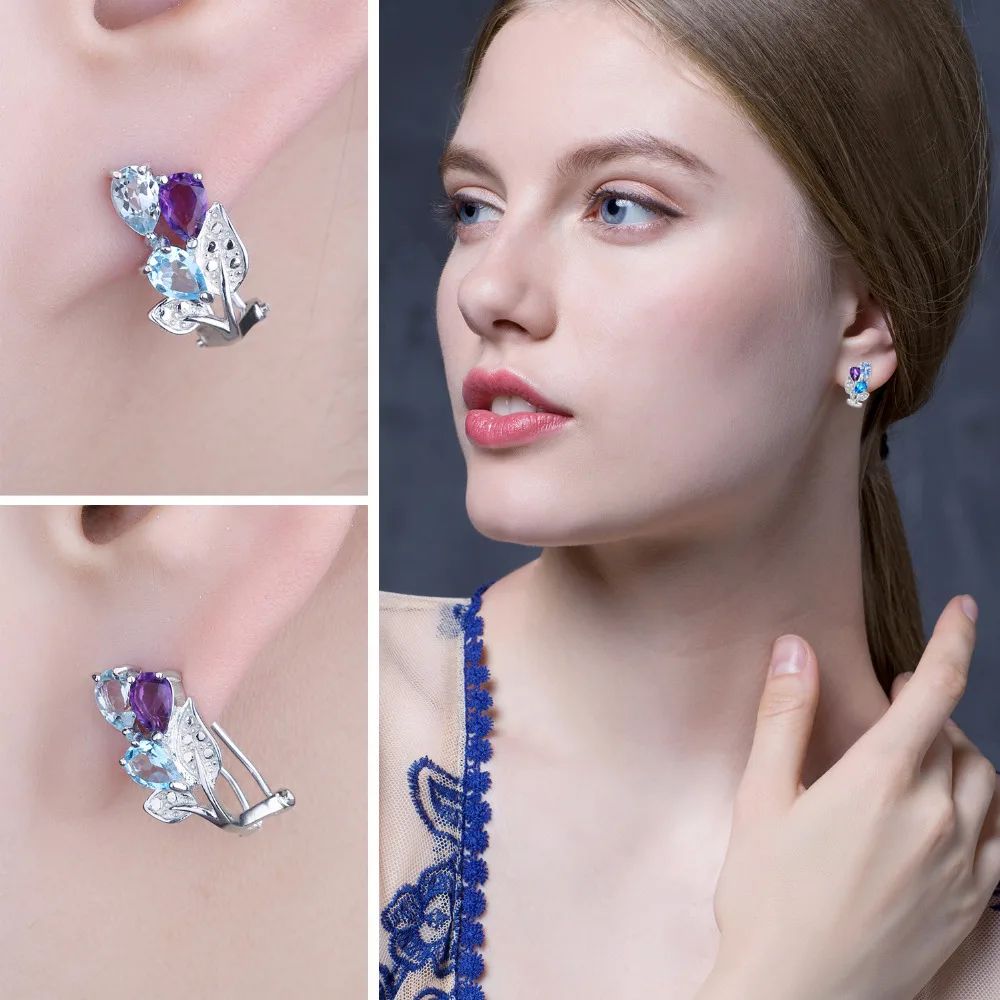 Jewelrypalace Multicolor 2 5ct Genuine Amethyst Blue Topaz Clip On Jewelrypalace Multicolor 2 5ct Genuine Amethyst Blue Topaz Clip On Earrings 925 Sterling Silver Nice Gift For Women In From Jewelry