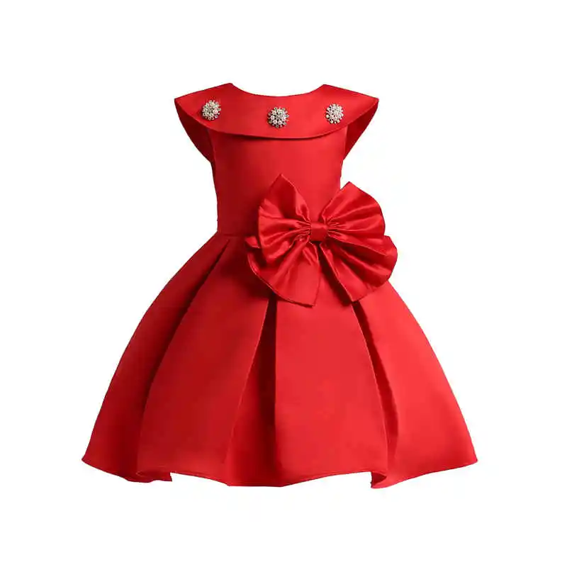 100cm-150cm Height Childrens Girls Ruched Beading Formal Ball Gown Princess Dress Female Kids Bow Mesh Dresses Wedding Dress12