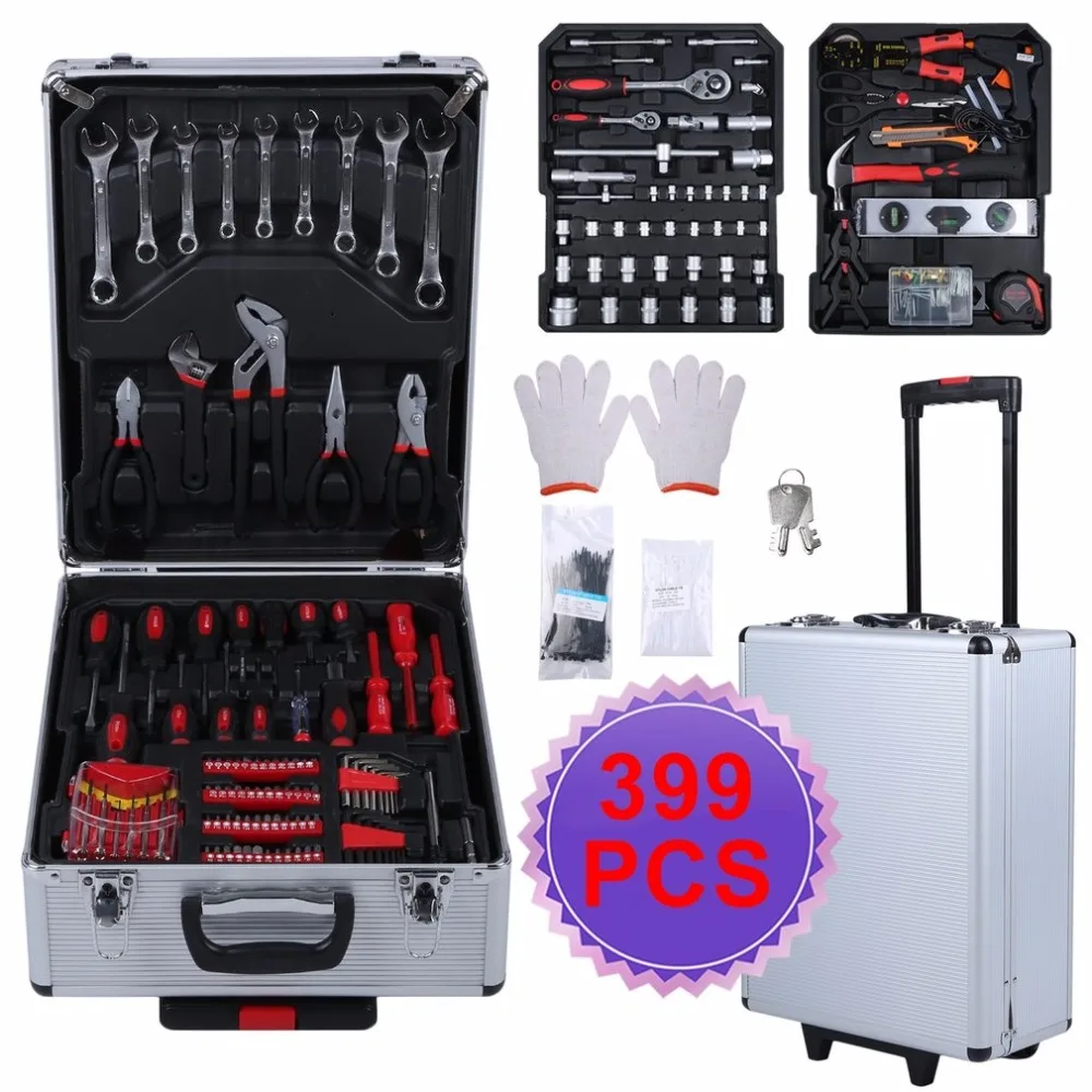 

399 PCS Tool Trolley Suitcase Set With Aluminum Alloy Storage Box Universal Mobile Workshop Toolbox Garage Precision Tools