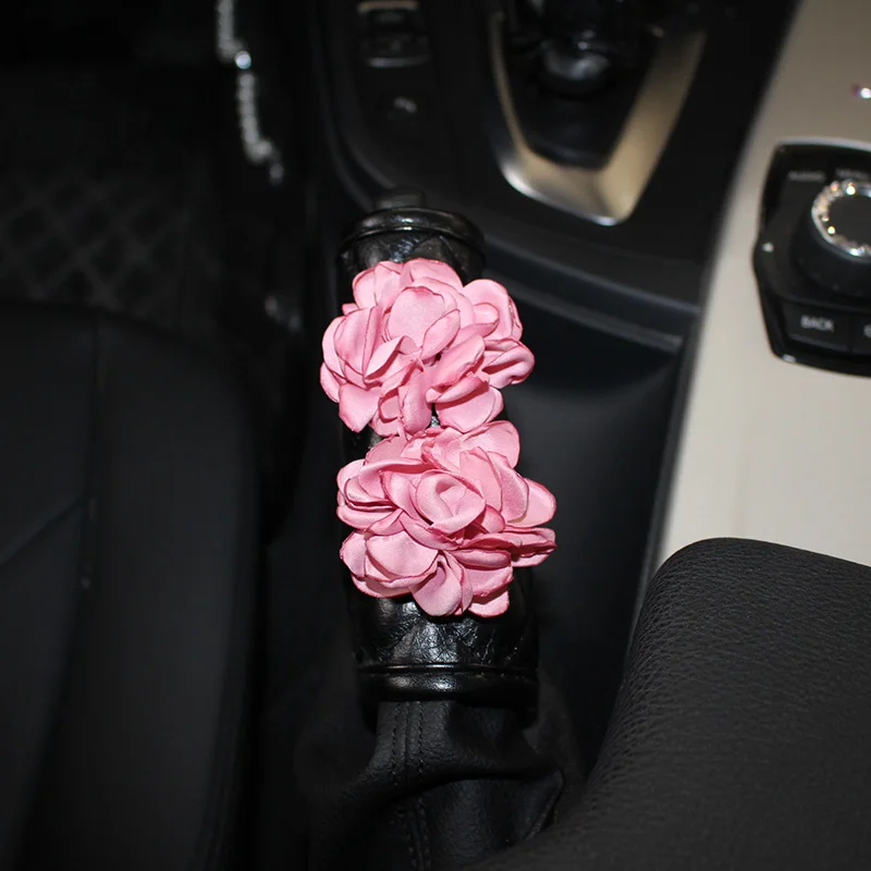 Цветок розы со стразами, крышка ручного тормоза, переключения передач, чехлы для автомобильных ремней безопасности, аксессуары для салона автомобиля для женщин