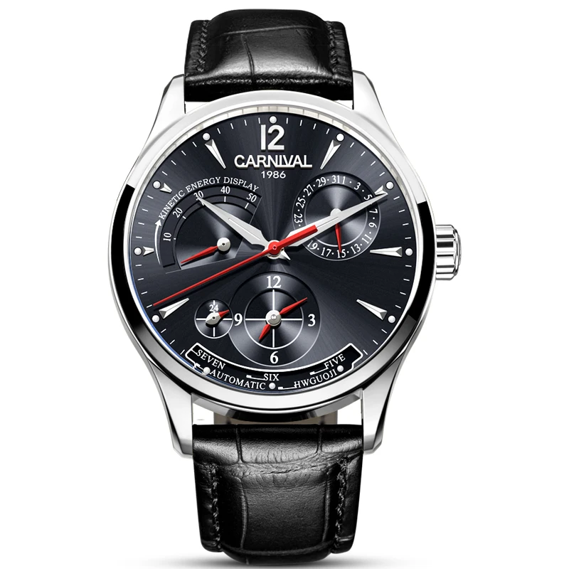 High end Mechanical watches CARNIVAL Multifunction Automatic Watch with 24hours,Calendar,Waterproof Luminous Fashion Watch men