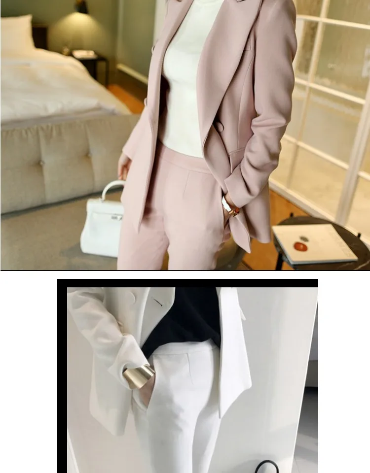 Костюм женский Корея 2019 Весна Новая мода белый маленький костюм девять штанов два комплекта профессиональная одежда