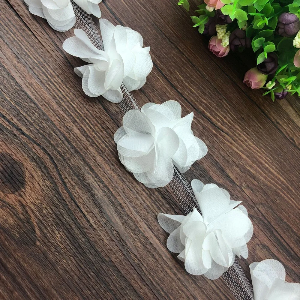 1 ярд белых 3D цветов шифоновая кружевная ткань классическая отделка для