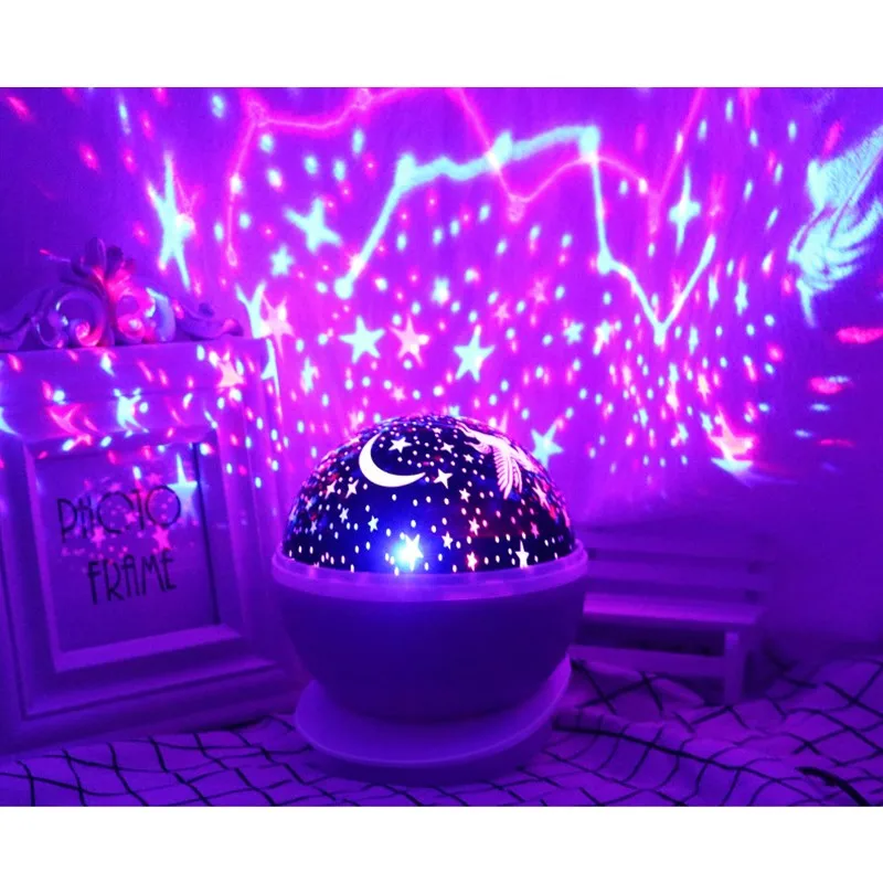 Вращающаяся Ночная Лампа для проектора звездное небо Звезда Единорог Дети сон романтическая Светодиодная лампа USB/AA батарея