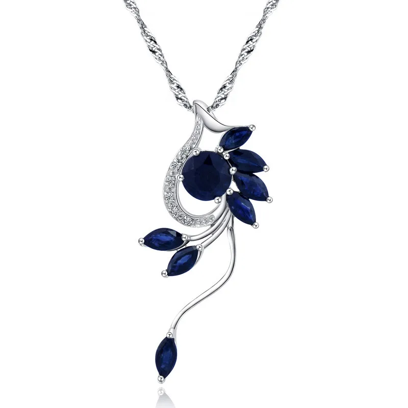 

Blue Natural Sapphire Micro Setting Flower Gift 925 Sterling Silver Pendant