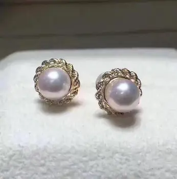 

Fine Jewelry Earrings 9-10mm south sea round white pearl yellow gold