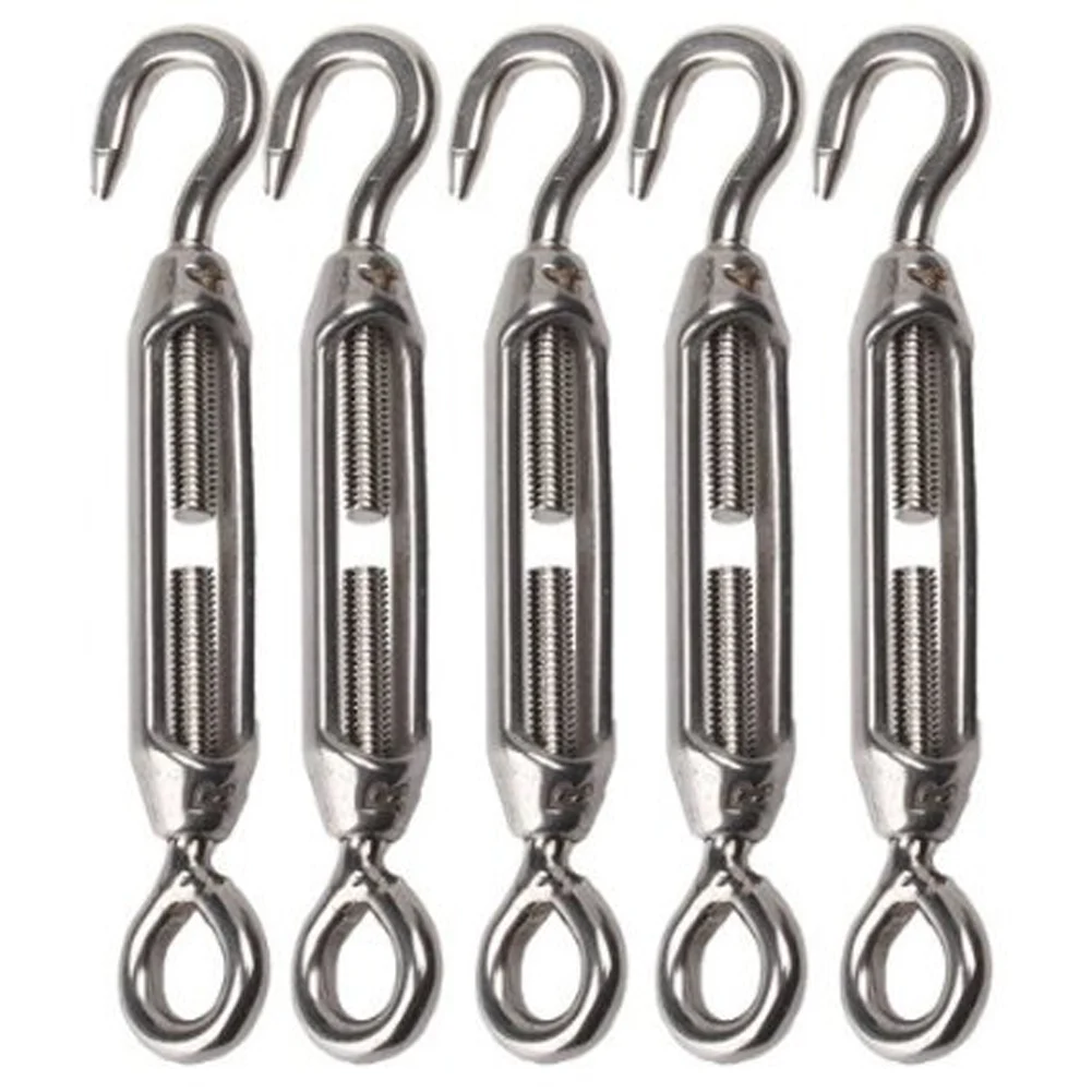 

5PCS M4 Stainless Steel Hook & Eye Turnbuckle Wire Rope Tension Pack for Regulate Tighten Rope Elastic Effect FULI