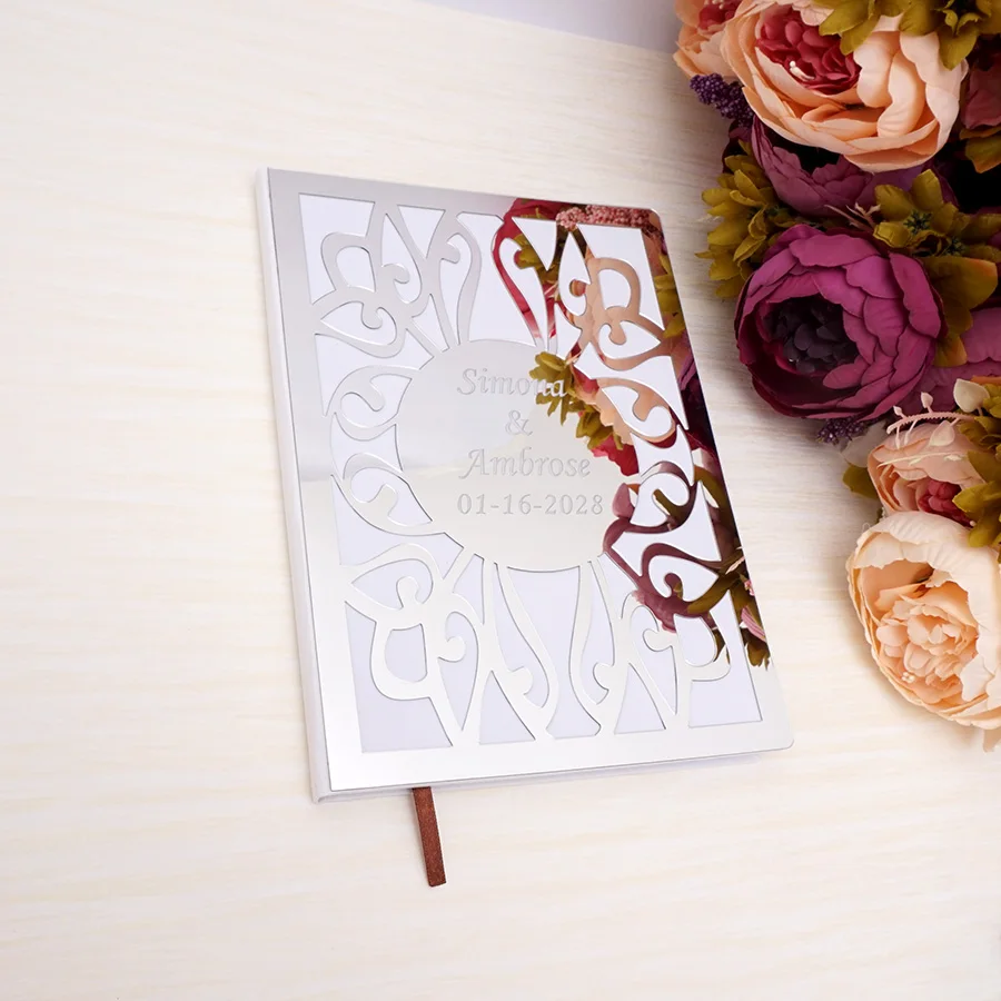 

26x19cm Custom Wedding Signature Guest Book Personalized White Blank Hollow Out Check in Books Party Decor Favor Guest Gift