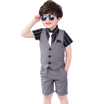 

Summer Boys clothes Wedding Suit Gentleman Kids Vest Short Shirt Fashion Formal Dress Birthday Party Children Clothing Set