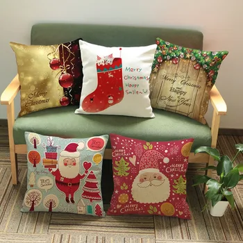 

Retro Joyful Christmas Cushion For Decoration Jingle Bell Santa Claus Gift Stockings Print throw Pillow home Decor Xmas Party