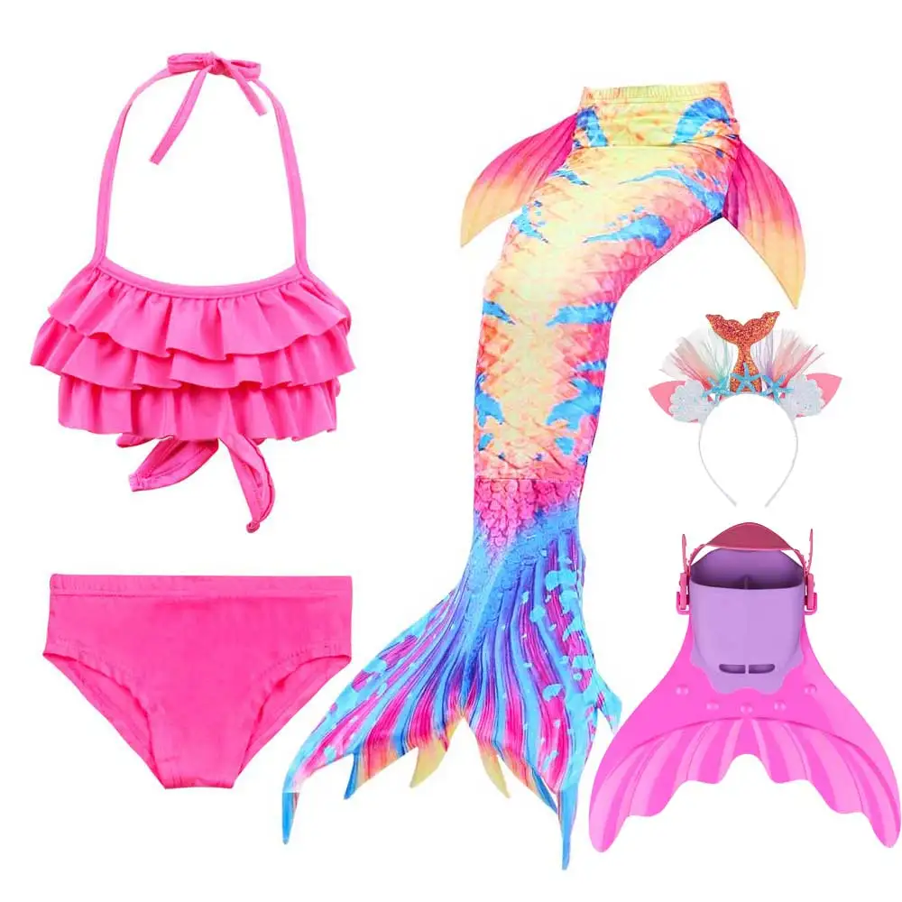 Купальные костюмы с хвостом русалки для девочек Купальник вечерние бикини для косплея купальный костюм с хвостом русалки для ласты для плавания костюм - Цвет: 5pcs Mermaid Tail 6