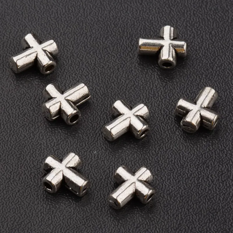 

Amader 10 Pieces Lots Ancient Silver Cross Shape DIY Charm Beads Making Bracelet DIY Beads Accessorie Handmade BD200