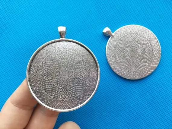 50pcs Antique Silver tone/Antique Bronze Round Base Bezel Setting Tray Pendant Charm,fit 45mm Cabochon/Cameo,Big Bail Hook
