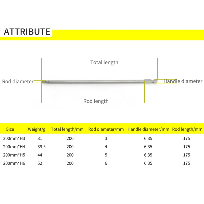 200 мм твердая и длинная S2 электрическая отвертка Набор шестигранных бит Шестигранная головка шестигранный хвостовик Магнитная отвертка бит ручные инструменты
