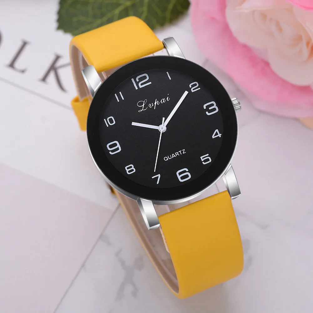 

Yellow Lvpai NEW Famous Brand Simple Watch Leather Band Analog Quartz Round Wrist Watch unisex Luxury Quartz Watch OC0826