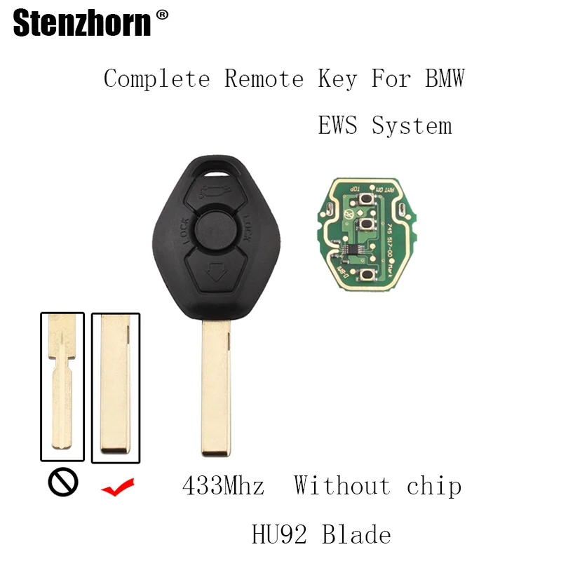 

QWMEND 3Buttons 433Mhz Remote Key DIY For BMW EWS X3 X5 Z3 Z4 1/3/5/7 Series 2002 2003 2004 2005 HU92 Blade Without Chip