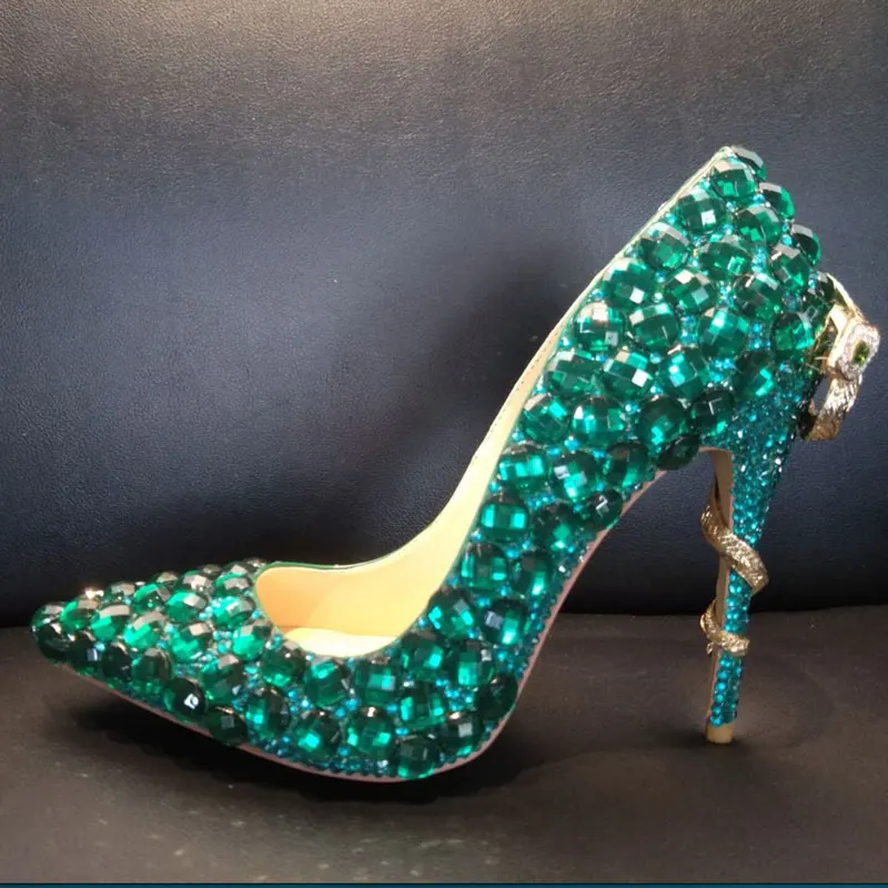 

Womens High Street Fashion Wedding Crystal Shoes Female Diamond Snake Heel High Bride Shoes Pumps Ladies Banquet Sheepskin Shoes