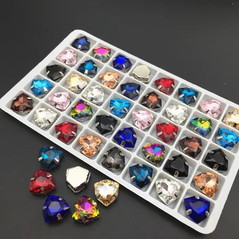

TopStone 12mm K9 Crystal Fat Triangle Sew On Glass Rhinestone in Claw Setting For Jewelry Making