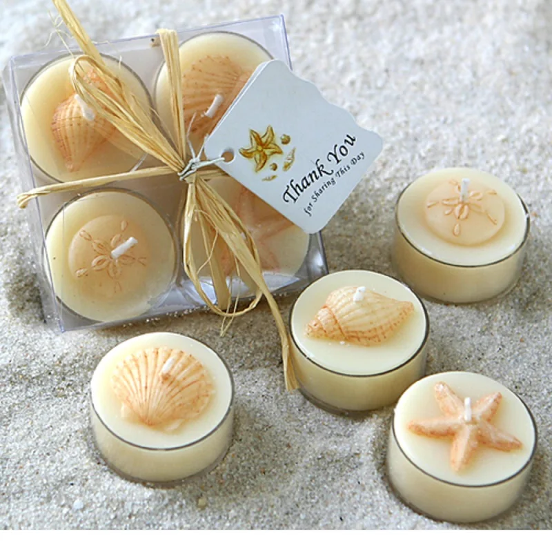 

50sets 4pcs/set Wedding Candle Beach Sea Shell Candle Tea Light Candle Creative Party Gift for Guests wen6046