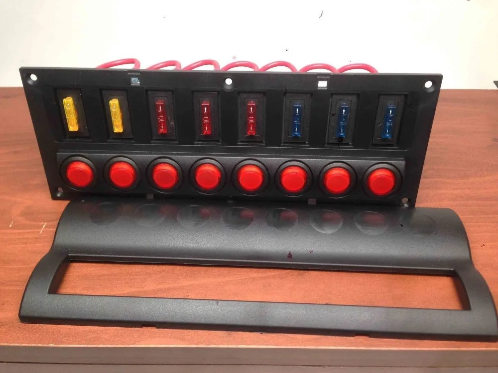 MARINE BOAT SPLASHPROOF SWITCH PANEL 8 GANG WITH LED INDICATOR ROCKER AUTO FUSES