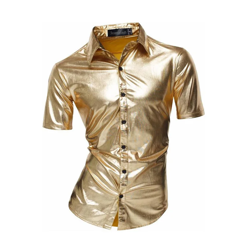 Sportrendy, мужские рубашки, повседневные, модные, короткий рукав, летние, облегающие, с драконом, стильные, с принтом таттон, JZS056 - Цвет: JZS070-Gold