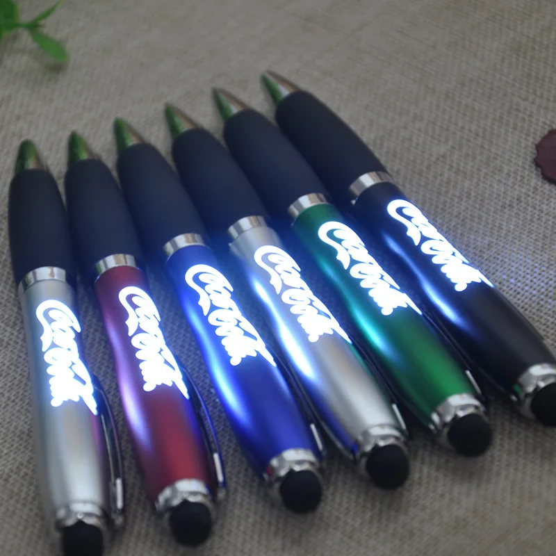 Advertising led pen light gifts to customers Logo Custom Ballpoint Light Box Pen Company Stylus touchscreen Pen Creative gift