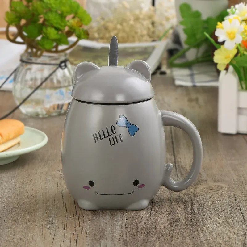 

Creative Ceramic Cups And Mug With Cover Spoon 3D Animal Drinking Cups Lovely Piggy Frog Mug For Kids Gift